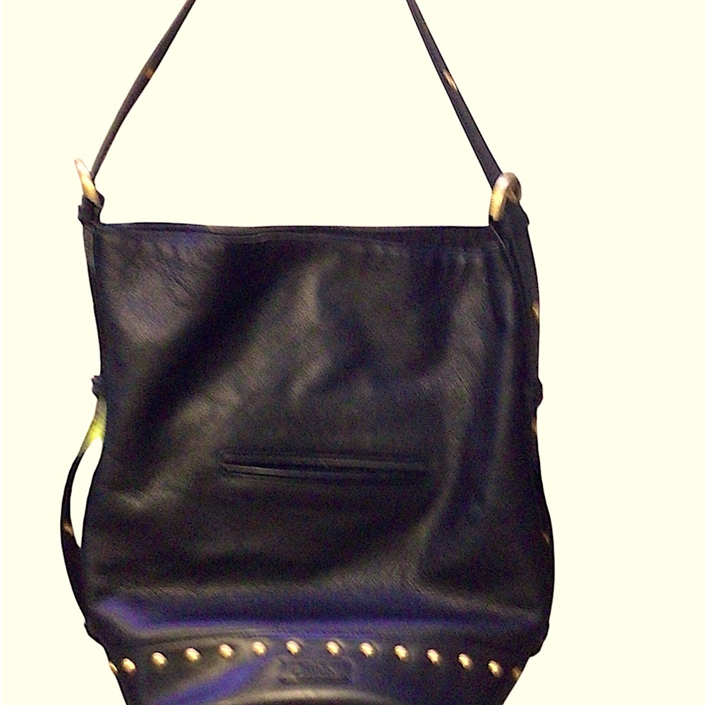 EUC....Vince Camuto Black Leather  with Gold Accents Handbag.